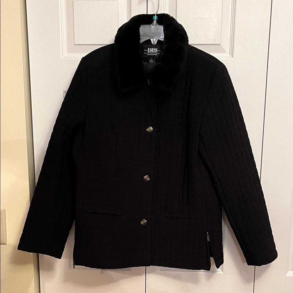 Tailor B. Moss Black Quilted Puffer Jacket with Faux Fur Collar